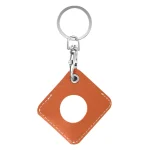 Square PU Leather Case Shockproof Anti-scratch Protective Cover with Keychain Ring Loop, For AirTag