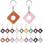Square PU Leather Case Shockproof Anti-scratch Protective Cover with Keychain Ring Loop, For AirTag - Image 2