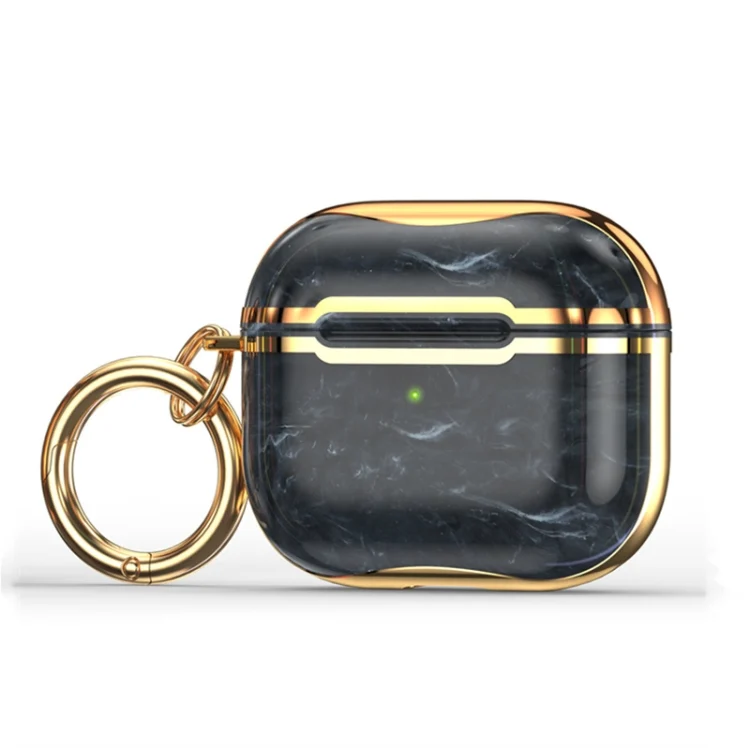 Marble Texture Electroplating Frame Earphone Protective Case with Hook, For AirPods 3
