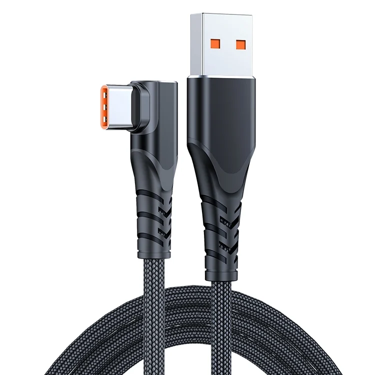 6A 66W USB to USB-C / Type-C Elbow Mobile Phone Game Fast Data Cable, 0.5m, 1m