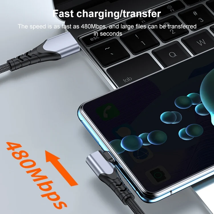 EDA002382501_B5.webp 6A 66W USB to USB-C / Type-C Elbow Mobile Phone Game Fast Data Cable, 0.5m, 1m - Image 6
