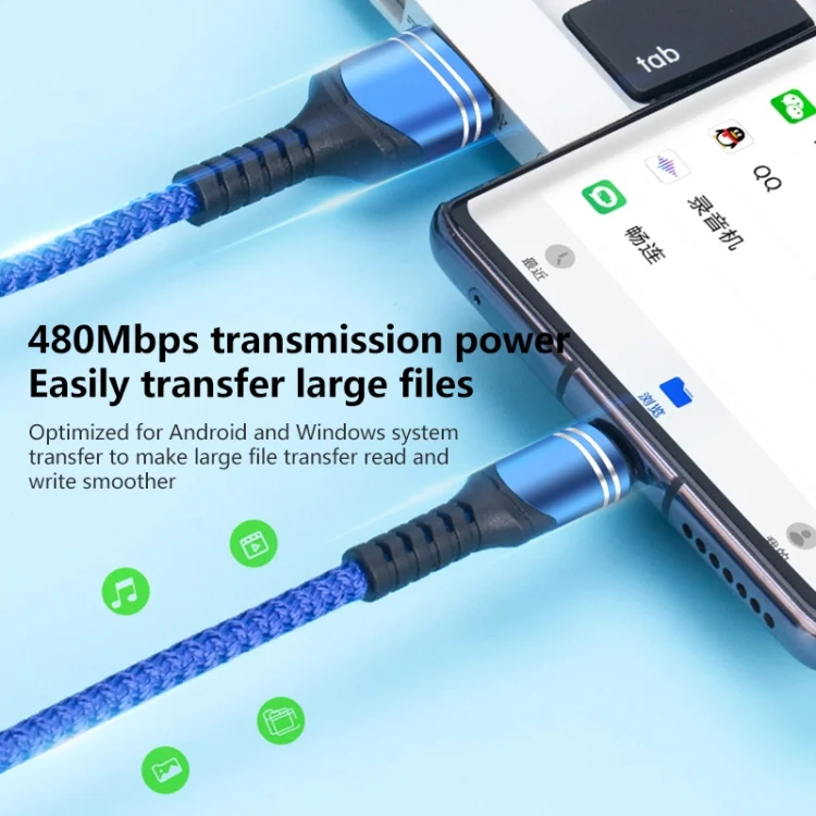 EDA003067201_B2.webp 6A Woven Style USB Charging Cable, Cable Length: 1m, USB-C / Type-C - Image 3