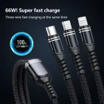 6A 66W 3 in 1 USB to 8 Pin + Micro USB + USB-C / Type-CFast Charging Braided Data Cable, USB to 8 Pin+Micro USB+Type-C - Image 2