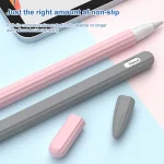 3 in 1 Striped Liquid Silicone Stylus Case with Two Tip Caps, For Apple Pencil 1, For Apple Pencil 2 - Image 3