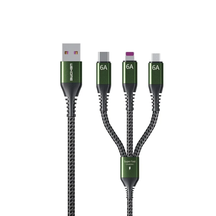 WEKOME WDC-170 Raython Series 6A 3 in 1 USB to 8 Pin+Type-C+Micro USB Fast Charge Data Cable, Length: 1.2m