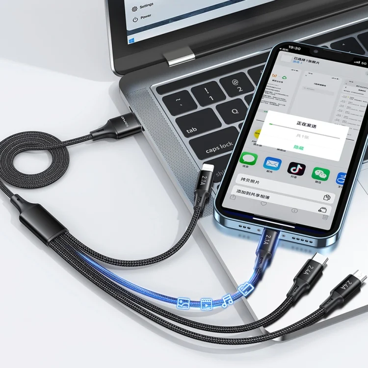 EDA0037567_4.webp awei CL-129 4 in 1 USB to USB-C / Type-C to 8Pin to Micro USB Multi Charging Cable - Image 5