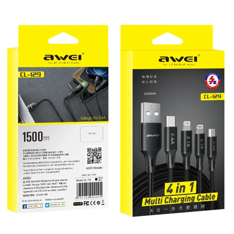 EDA0037567_5.webp awei CL-129 4 in 1 USB to USB-C / Type-C to 8Pin to Micro USB Multi Charging Cable - Image 6