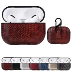 Anti-fall Snakeskin Texture PU Leather Protective Case with Carabiner, For AirPods Pro, For AirPods 1 & 2 - Image 2