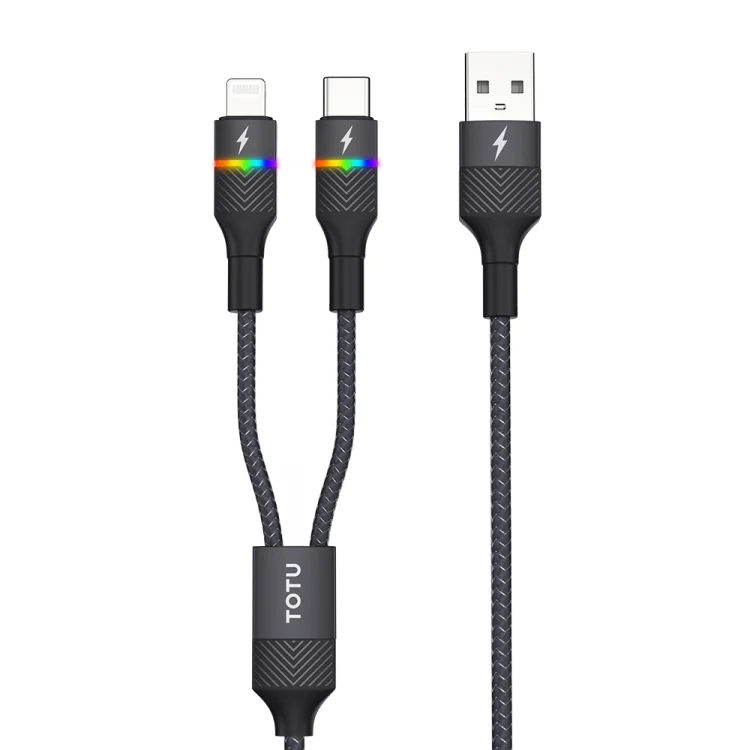 TOTU B2C-001 Journey Series 2 in 1 USB to 8 Pin + Type-C Colorful Breathing Light Data Cable, TOTU