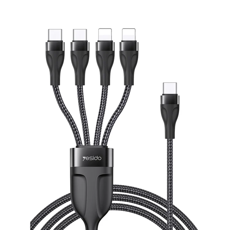 YESIDO CA110 1.2m 4A Type-C to Dual Type-C + Dual 8 Pin Charging Cable, CA110