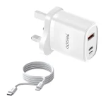 Yesido YC51 30W USB-C / Type-C + USB + 8 Pin Travel Charger with 1m Type-C to 8 Pin Cable, UK Plug, YC51