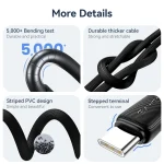 USAMS US-SJ698 USB to USB-C / Type-C 3A Striped Fast Charge Data Cable, 2m - Image 8