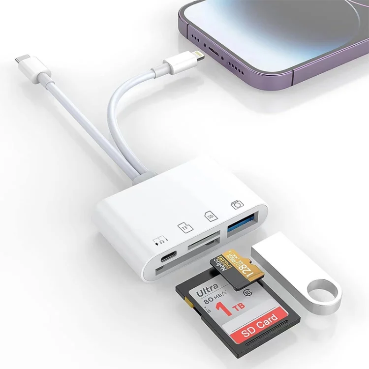 4 in 2 USB-C / Type-C + 8 Pin Interface Multi-function Card Reader, 4 in 2 Type-C + 8 Pin