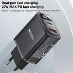 Yesido YC68 20W USB-C / Type-C + USB Digital Display Charger, EU Plug - Image 2