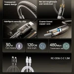 REMAX RC-C036 1.2m 30W Type-C to Type-C Transparent Braided Fast Charging Cable, Type-C to Type-C - Image 2