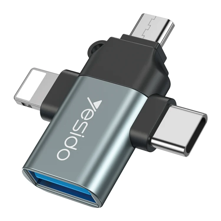 Yesido GS15 3 in 1 USB to USB-C / Type C + Micro USB + 8 Pin OTG Adapter, GS15