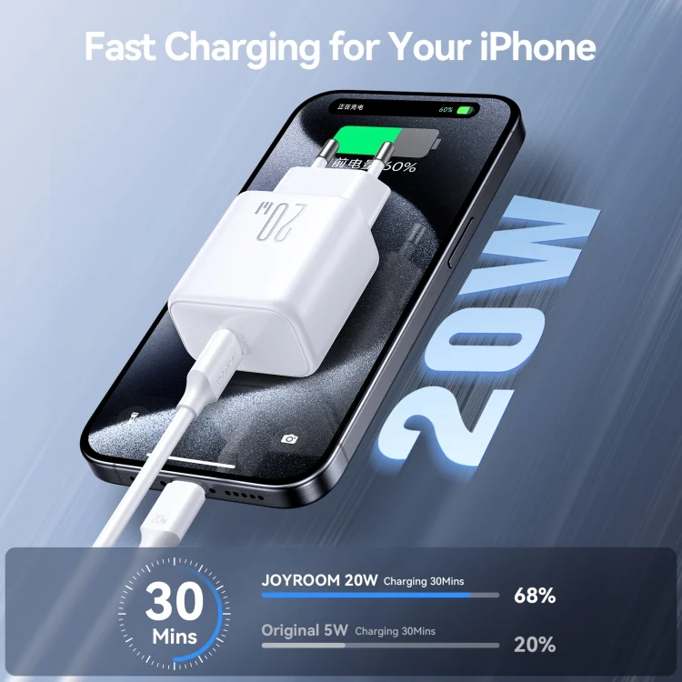 EDA006753901A_2.webp JOYROOM JR-TCF20 PD20W Type-C Port Charger Kit with Type-C to Type-C Cable, EU Plug + Type-C to Type-C Cable, UK Plug + Type-C to Type-C Cable - Image 3