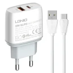 LDNIO Q229 QC3.0 / PD20W USB + Type-C Fast Charger with 1m USB to Type-C Cable, EU Plug, UK Plug, US Plug