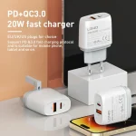 LDNIO Q229 QC3.0 / PD20W USB + Type-C Fast Charger with 1m Type-C to 8 Pin Cable, EU Plug, UK Plug, US Plug - Image 2