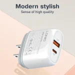 LDNIO Q229 QC3.0 / PD20W USB + Type-C Fast Charger with 1m Type-C to 8 Pin Cable, EU Plug, UK Plug, US Plug - Image 3