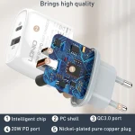 LDNIO Q229 QC3.0 / PD20W USB + Type-C Fast Charger with 1m Type-C to 8 Pin Cable, EU Plug, UK Plug, US Plug - Image 6