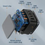 LDNIO Q408 100W GaN USB+3 USB-C / Type-C Interface Charger with 1m 100W USB-C / Type-C to USB-C / Type-C Data Cable, EU Plug, UK Plug, US Plug - Image 11