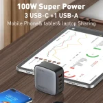 LDNIO Q408 100W GaN USB+3 USB-C / Type-C Interface Charger with 1m 100W USB-C / Type-C to USB-C / Type-C Data Cable, EU Plug, UK Plug, US Plug - Image 3