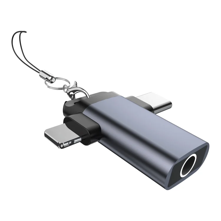 Classic Style Type-C and 8 Pin to 3.5mm Audio Adapter with Lanyard