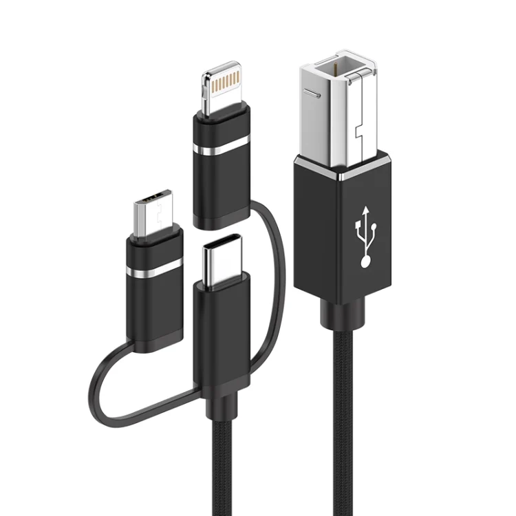 3 in 1 8 Pin, Type-C, Micro USB to USB-B MIDI Instruments Printer Cable, Length: 1m, 1m