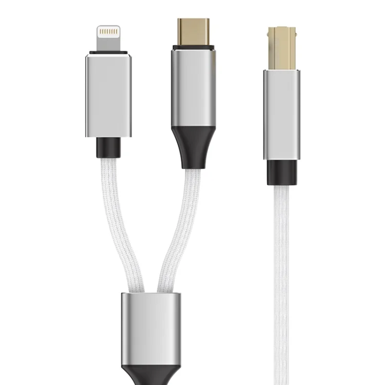 2 in 1 Type-C and 8 Pin to USB-B MIDI Instruments Printer Cable, Length: 1m, 1m