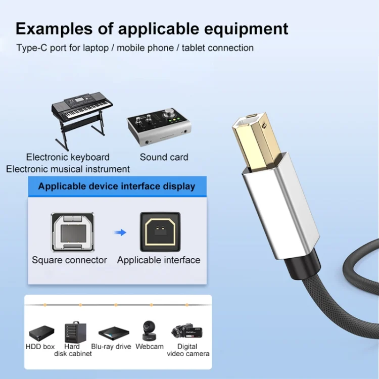 EDA0072169_B2.webp 2 in 1 Type-C and USB-A to USB-B MIDI Instruments Printer Cable, Length: 1m, 1m - Image 3