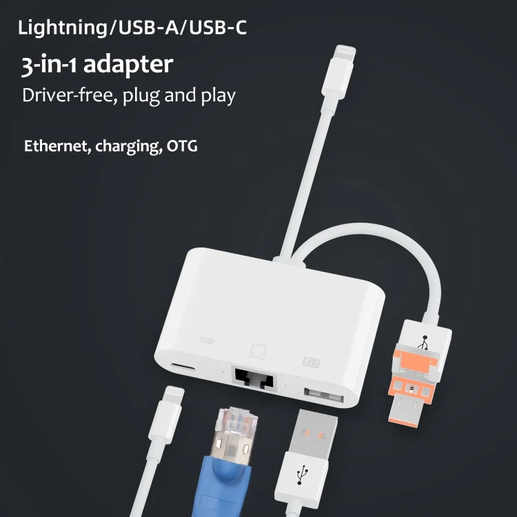 EDA007219401A_2.webp NK-107TL Pro USB-C / Type-C, 8 Pin, USB to 8 Pin, USB, RJ45 Multi-function Adapter, NK-107TL Pro - Image 3