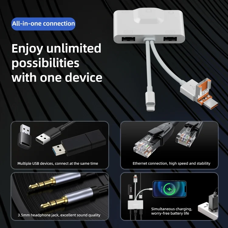 EDA007220201A_4.webp NK-1033TL Pro USB-C / Type-C, 8 Pin, USB to USB-C / Type-C, 2 x USB, RJ45, 3.5mm Multi-function Adapter, NK-1033TL Pro - Image 5
