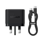 Baseus PD65W USB and 2 USB-C / Type-C Fast Charger With 1m Type-C Cable, UK Plug