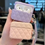 Down Coat Texture PU Earbuds Box PC Case with Lanyard, For AirPods 3, For AirPods Pro - Image 3