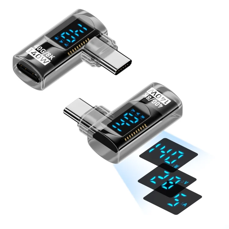 Smart Digital Display Side Bend Charging Adapter, Type-C Male to Type-C Female