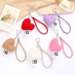 Imitation Wool Plush Heart Keychain Mobile Phone Wrist Lanyard - Image 2