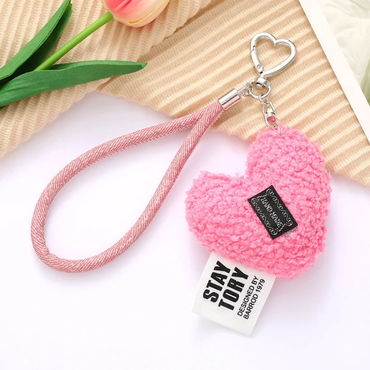 EDA0074147_B3.webp Imitation Wool Plush Heart Keychain Mobile Phone Wrist Lanyard - Image 4