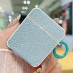 Litchi Texture Leather Sticker Earphones Protective Case, For AirPods 1 / 2