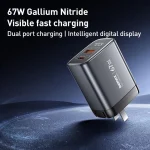 REMAX U2-AC 67W USB and Type-C GaN Digital Display Fast Charger, EU Plug, UK Plug - Image 2