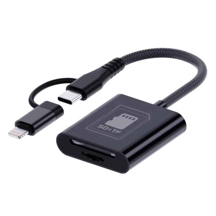 4 in 1 Type-C+8 Pin Multi-function Card Reader, Type-C+8 Pin