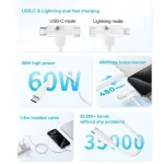 MOMAX DL56 1-Link Flow 60W Type-C to Type-C and 8 Pin Fast Charging Cable, Length:1.5m - Image 2