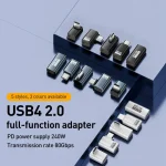 240W 80Gbps USB4 2.0 Type-C Full Function Adapter, Side Bend, 3D Bend, Female to Female - Image 2