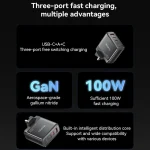 Yesido YC95 PD100W 2 USB-C , USB-A Three Ports GaN Fast Charger, UK Plug - Image 3