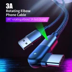 3A USB to USB-C / Type-C 180 Degree Rotating Elbow Charging Cable, 1.2m Type-C, 2m Type-C - Image 4