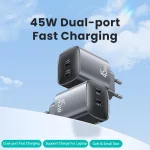USAMS CC305 T66 45W Dual USB-C / Type-C GaN Fast Charger, EU Plug, CC305 - Image 2