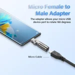 3A Metal 180 Rotating with Light Charge Adapter, Micro USB Male to Micro USB Female - Image 5