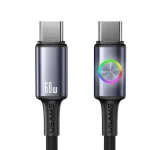 USAMS SJ752 60W Type-C to Type-C Aluminum Alloy Data Cable with Colorful Light, Length: 1.2m, SJ752USB01, SJ752USB02