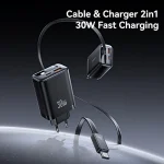 USAMS CC296 30W Fast Charger With Retractable USB-C / Type-C Cable, EU Plug - Image 2