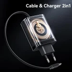 USAMS CC296 30W Fast Charger With Retractable USB-C / Type-C Cable, EU Plug - Image 3